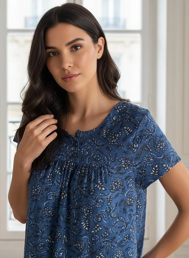 Splash FAV Midi Night Dress Short Sleeves Printed Viscose